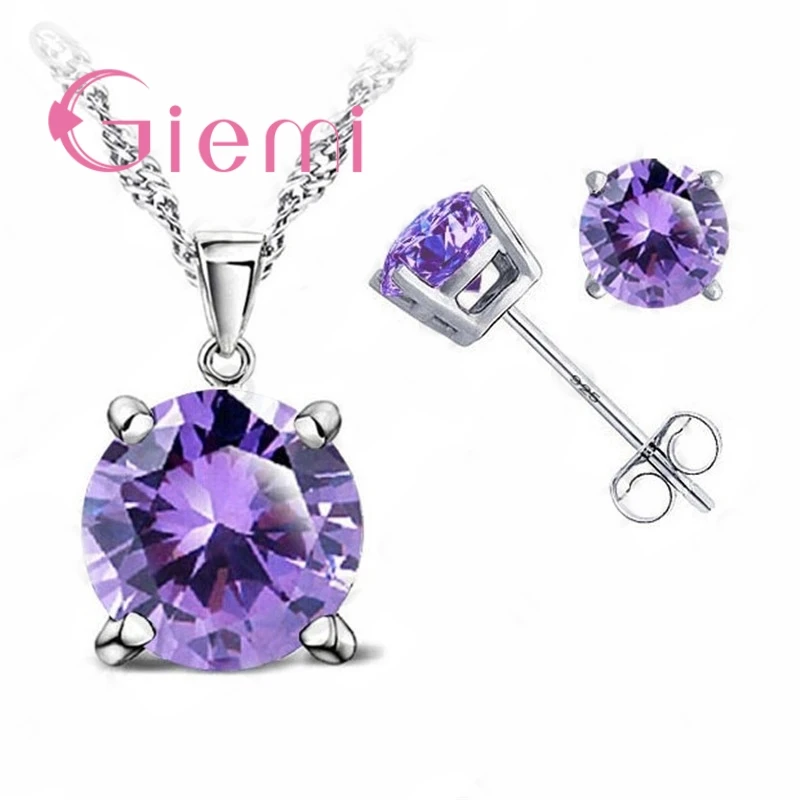 Big Promotion 925 Sterling Silver  Female Necklace Pendant+Stud Earrings Brand Jewelry Sets for Women Engagement Bijoux