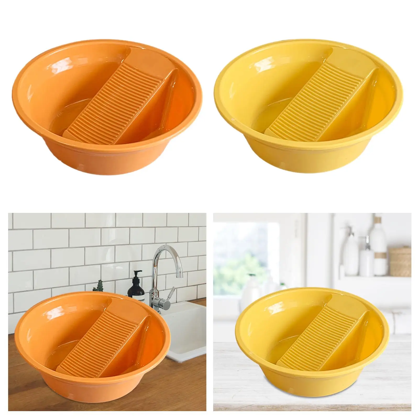 Washboard Basin Washtub with Integrated Washboard Non Slip Hand Washing Clothes Bucket for Socks Household Hand Wash