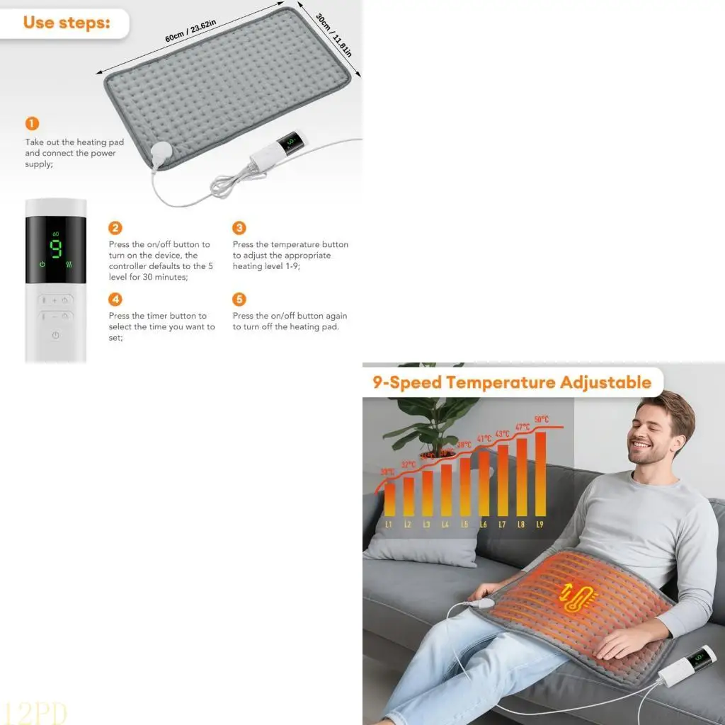 

12PD Electric Heating Blanket Adjustable 9 Temperature Setting Safe Automatic Shutoff Washable Heating Pad for Cold Weather