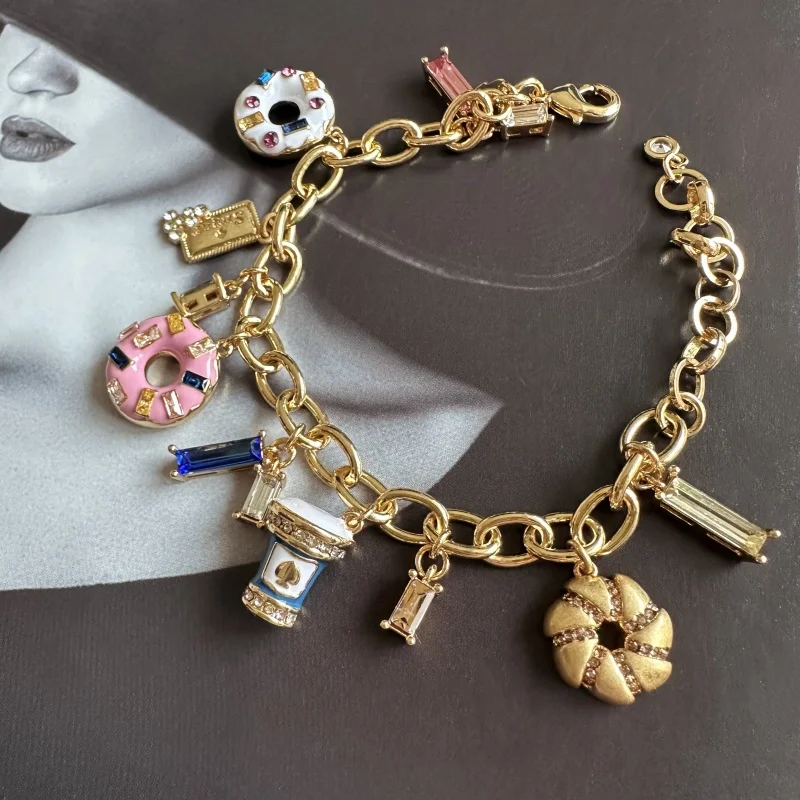 New Fashion Color Enamel Glaze Cookies Dessert Donut CoffeeCcup Ice Cream Cone Personality Bracelet Women