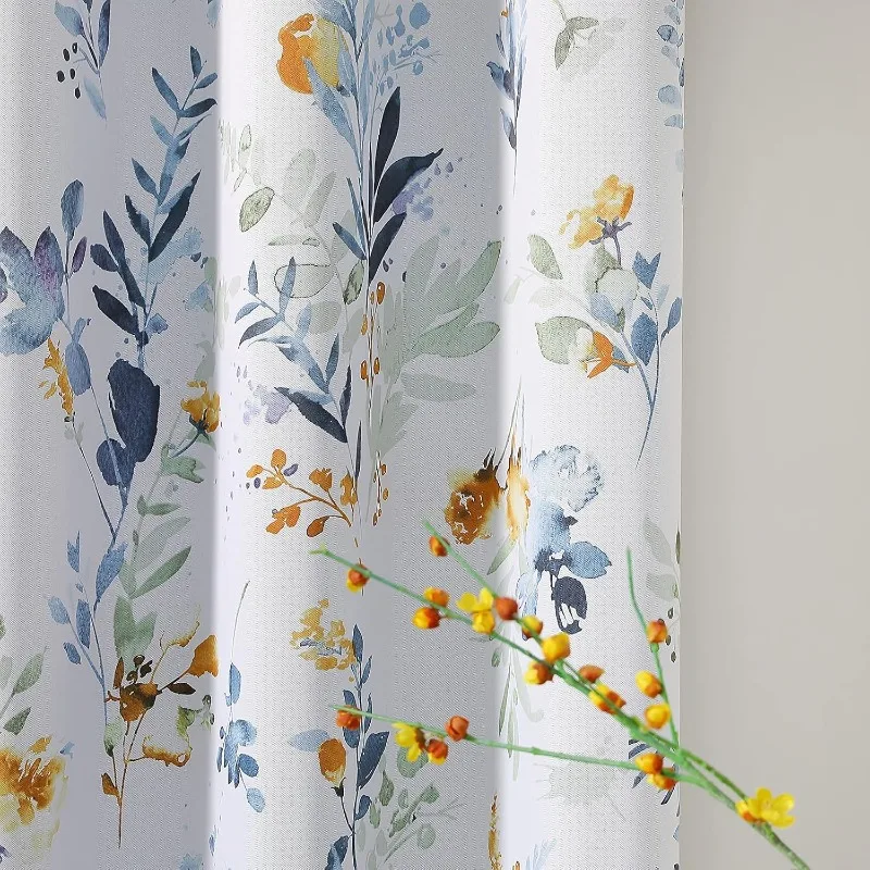 Floral Curtains 84 inches Long Living Room Darkening Thermal Insulated Light Blocking Drapes Grommet for Bedroom , 2 Panels