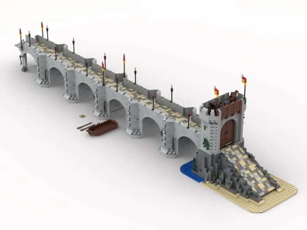 Small grain MOC building street view medieval castle lion knight castle bridge corridor corridor assembly toy model gift