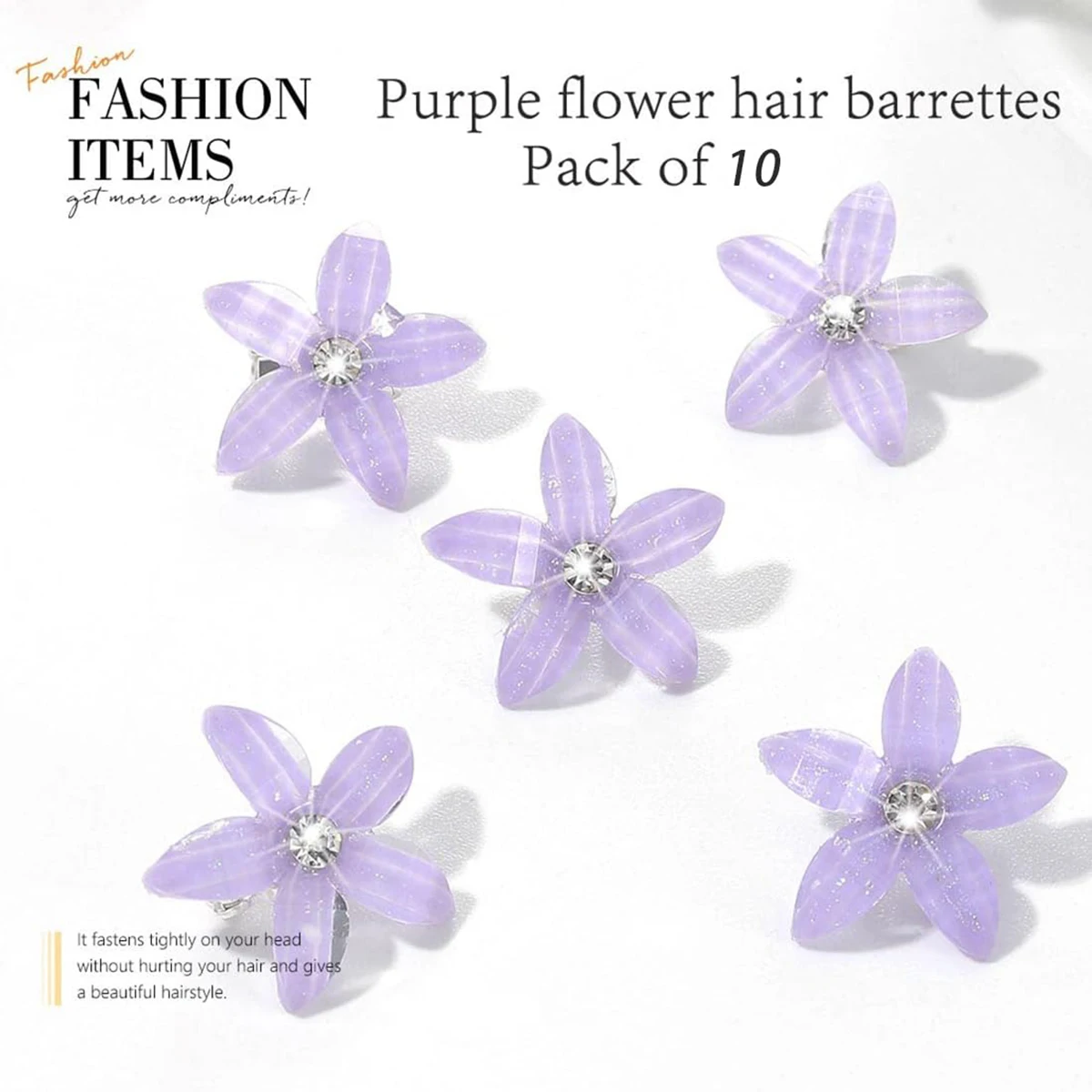 10pcs Purple Metal Rhinestone Hairpin Women Girls Decorative Hair Accessories Resin Flower Girls Braid Hairpin Accessories