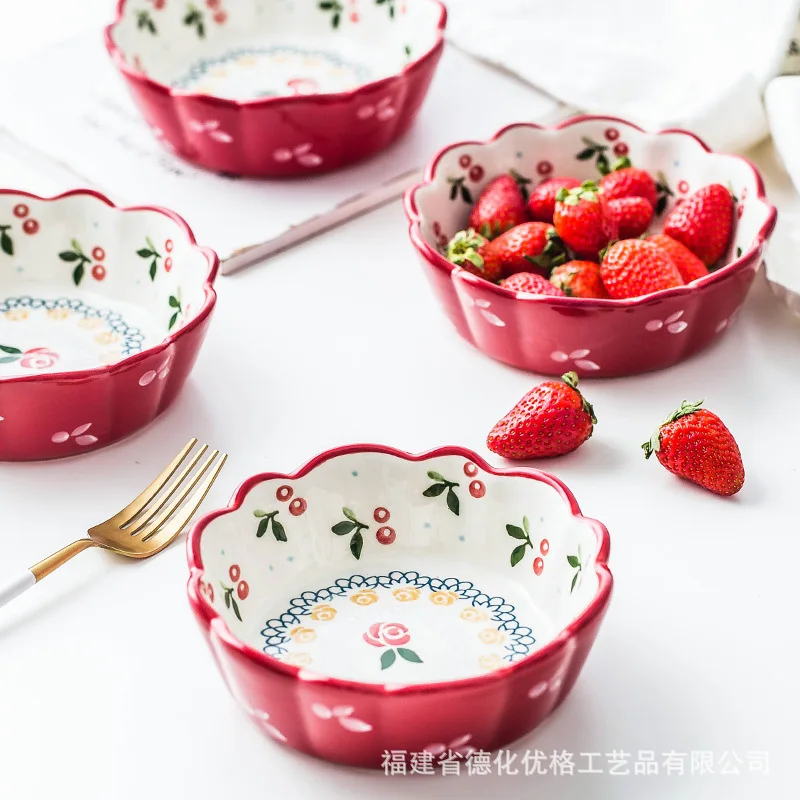 

Japanese style INS breakfast ceramic bowl cherry small bowl cute fruit salad bowl dinner bowl Internet celebrity home