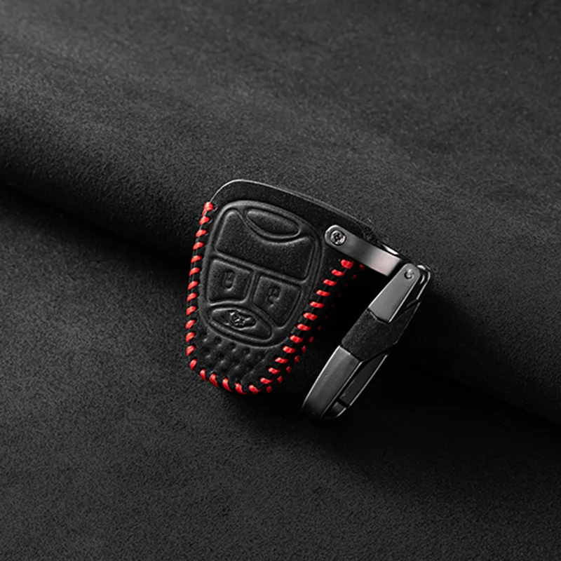 Leather Car Key Case Cover For Chrysler 300 PT Dodge JCUV Caliber Nitro Caliber Pacifica Jeep Wrangler Compass Patriot Liberty