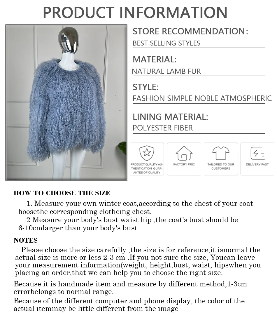 여성용 몽골 모피 코트, 라운드 넥 짧은 양가죽 코트, 겨울 양털 코트, 진짜 푹신한 양털 재킷