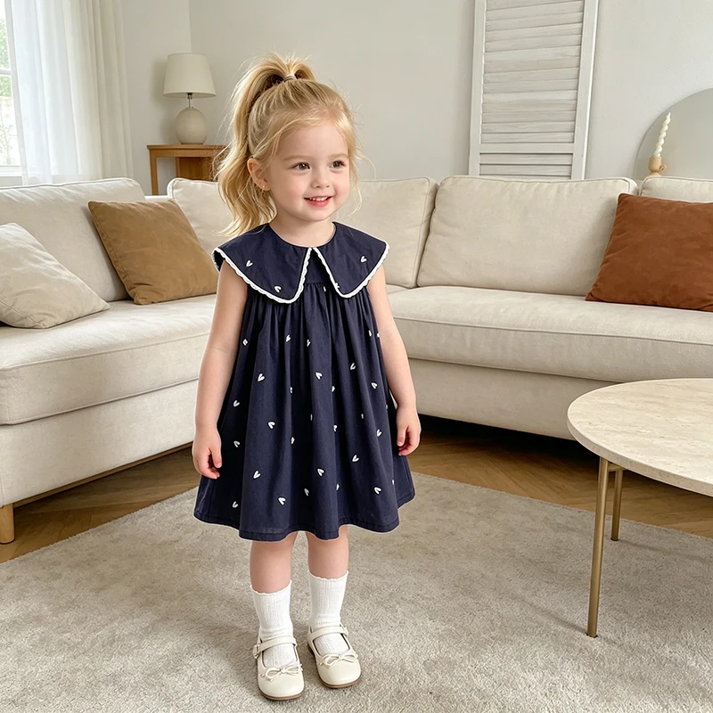 2026 Sommer Neu 2-6 Jahre Reine Baumwolle Ärmelloses Baby-Mädchenkleid Kinder Prinzessin Geburtstag Herz-Print Westlicher Stil Kleid