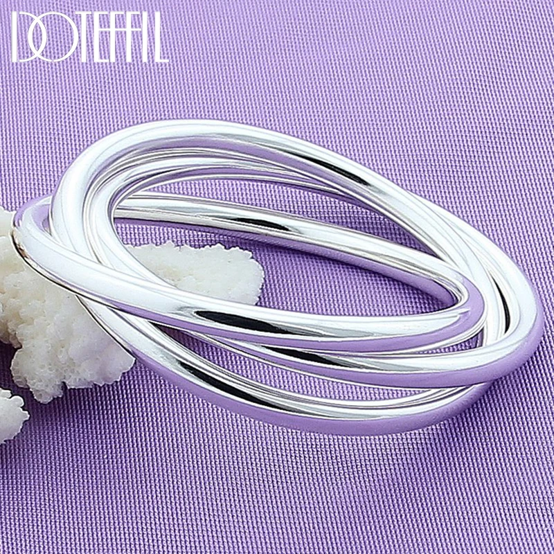 DOTEFFIL 925 Sterling Silver Three Lines Smooth Bangle Bransoletka dla kobiet Mężczyzna Moda Biżuteria ślubna zaręczynowa