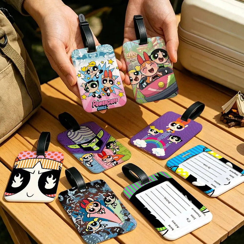 P-Powerpuff Anime G-Girls Durable PVC Anti lost Baggage Tag With Info Card Lightweight Luggage Identification Label