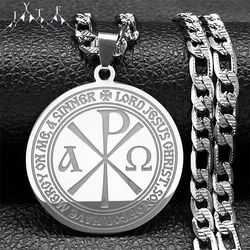 Chi Rho ΧΡ Constantine Cross Necklace Men Stainless Steel Alpha And Omega Christian Greek Alphabet Necklaces Jewelry 9717