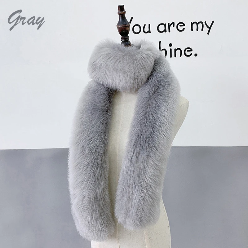 New Long Faux Fox Fur Scarf Winter Women Faux Fox Fur Scarf Female Fake Collar Plush Neck Warmers Shawl Girls  Fluffy Shawl Wrap