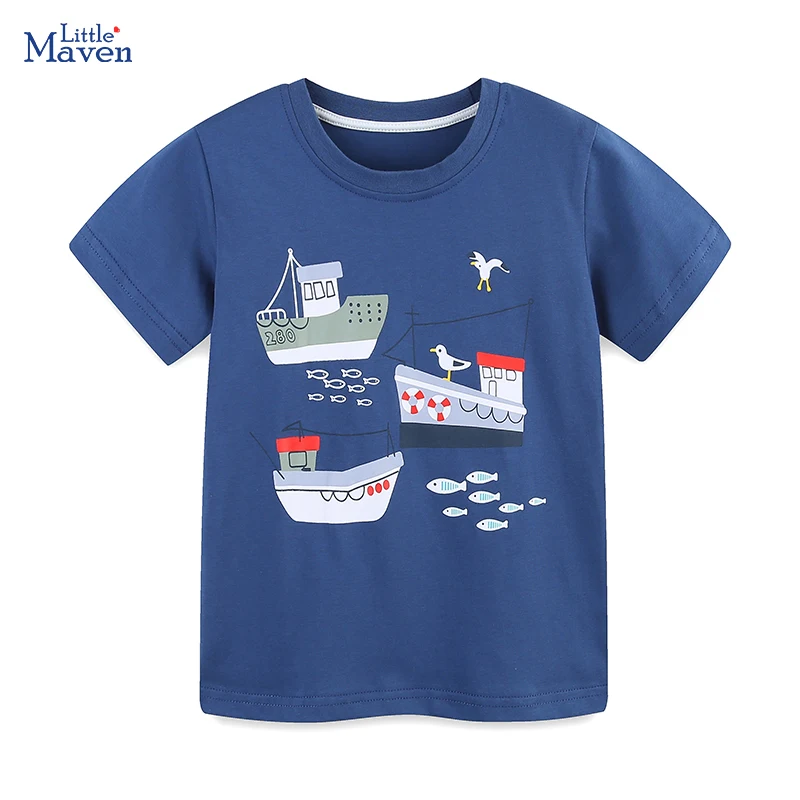 Little maven Summer Children's Clothing Tees Toddler Boys Cartoon Sailboat T-Shirts Cotton Casual Kids Clothes Ocean Boys Tops