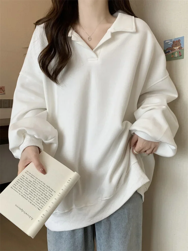 

Korean Fashion Sweatshirts Women Oversized Loose Harajuku Polo Collar Hoodies Female Autumn Casual Long Sleeve Warm Pullovers