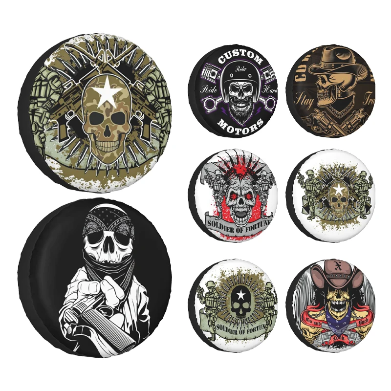 

A Skull Wearing A Bandana Hands Over A Gun Tire Cover Wheel Protectors Weatherproof Universal for Jeep Trailer RV SUV Truck