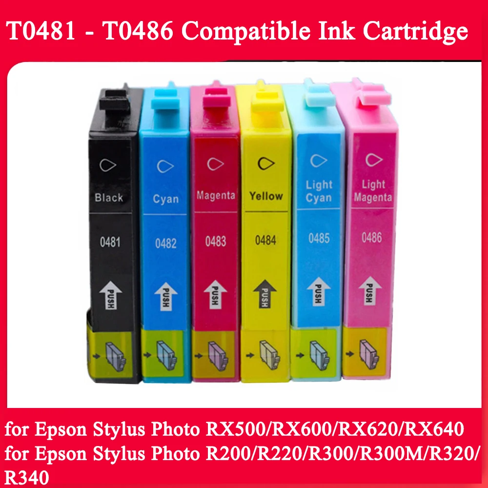 

T0481-T0486 Совместимый картридж для принтера Epson Stylus Photo R200 R220 R300 R300M R320 R340 RX500 RX600 RX620 RX640