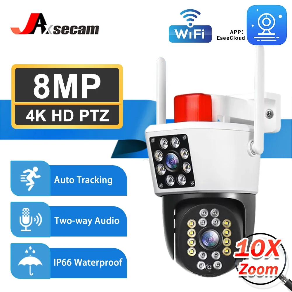 4K 8MP Security Protection Dual Lens WIFI IP Camera Video Surveillance Outdoor PTZ Color Night Vision AI Auto Tracking eseecloud