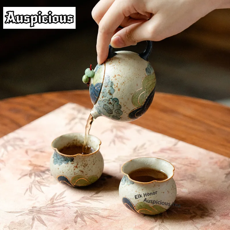 Gold Drawing Hand-painted Green Water And Mountains Tea Set Complete Set Antique Tea Ceremony Set Teapot And Tea Cup Teaset Cha