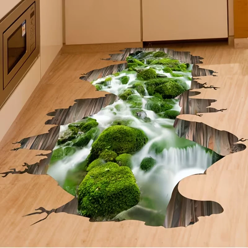 Broken hole stream sticker bedroom living room study room home floor decoration removable self-adhesive floor sticker PVC