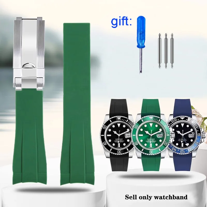 20mm 21mm Rubber Strap for Rolex Submariner DAYTONA GMT Yacht-Master Fashion Sports Watch Silicone Band Replacement Wristband