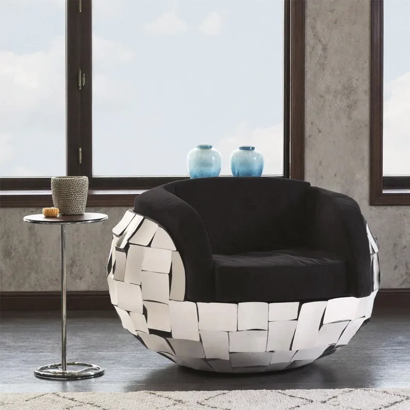 Modern light luxury high-end living room home sofa chair retro leisure chair stainless steel mirror single chair