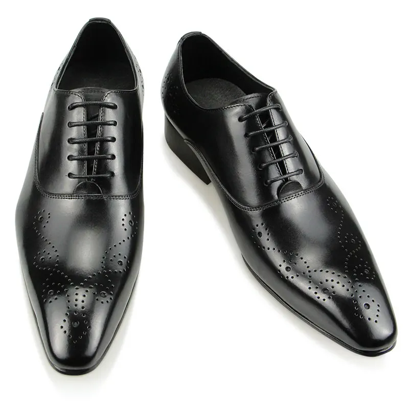 Black Dress Shoes Oxfords for Mens Luxury Business Party Banquet Daily Retro Genuine Leather Shoe Lace-up Handmade Wedding Shoes