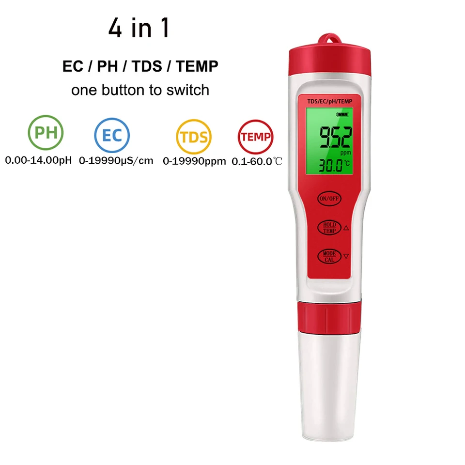 Multifunction Water Quality Tester PH/ TDS/EC /Salinity Tester LCD Digital Water Purity Temperature Meter for Pools Aquariums, image 2