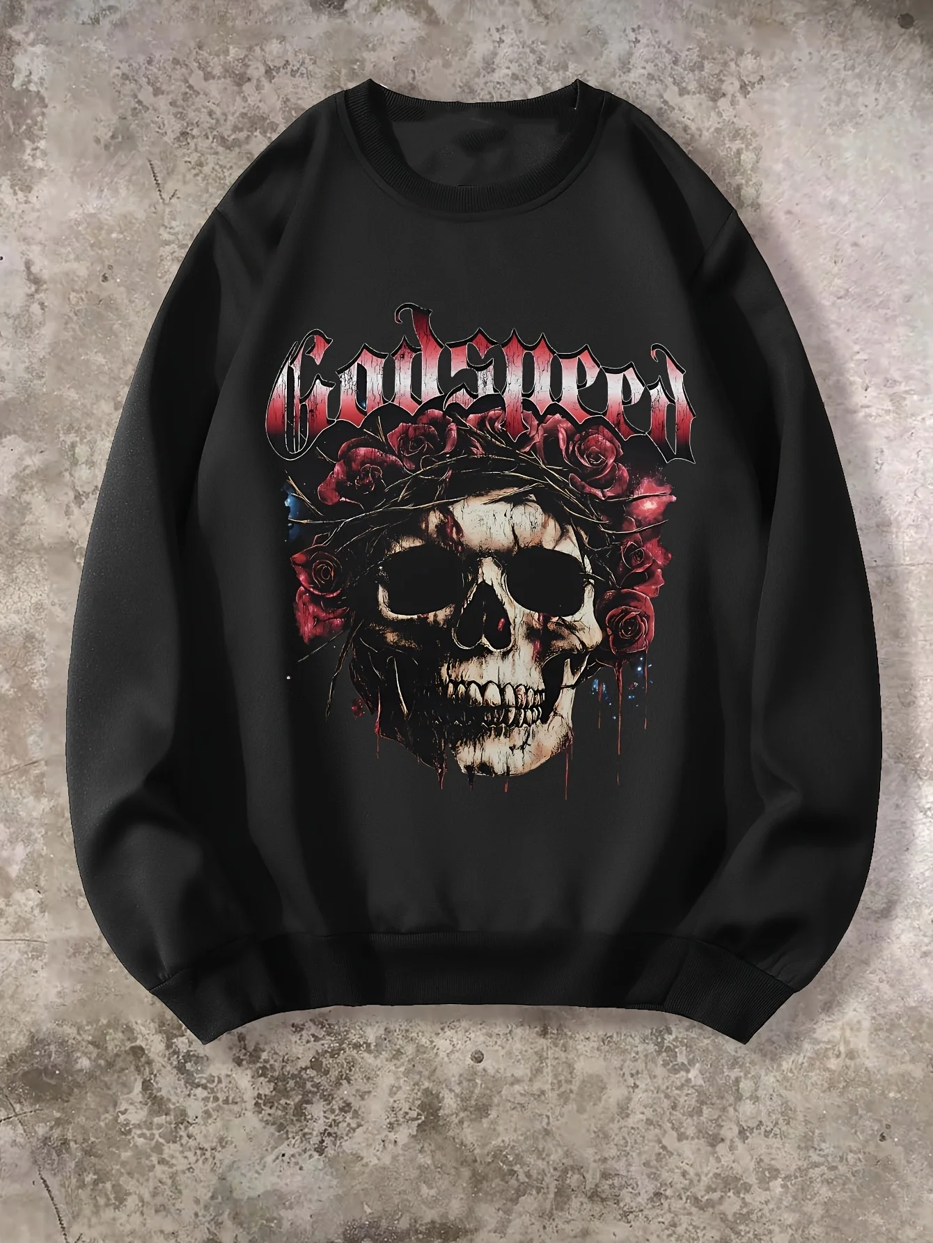 

Gothic Skull Pattern Print Autumn and Winter Men's and Women's Long Sleeved Sportswear Sweatshirt Casual Loose Outdoor Street