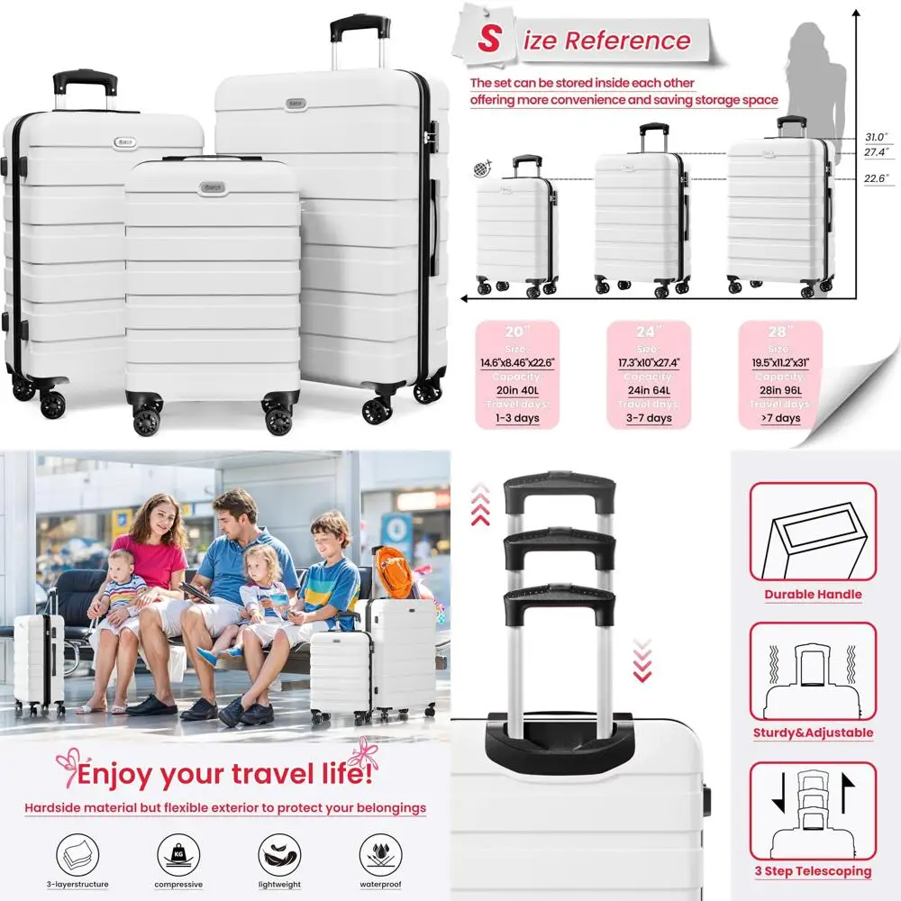 Juego de maletas rígida ABS liviana con 4 ruedas giratorias, cerradura TSA y equipaje de viaje de 3 piezas para una fácil movilidad
