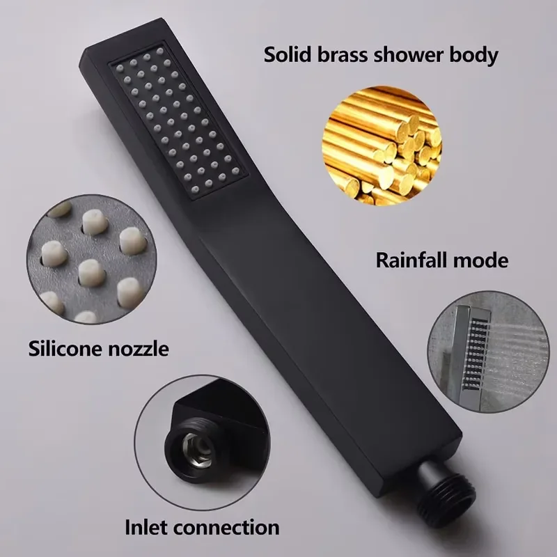 Matte Black Wall Mounted Rainfall Shower Head System Shower Faucet Set view 4