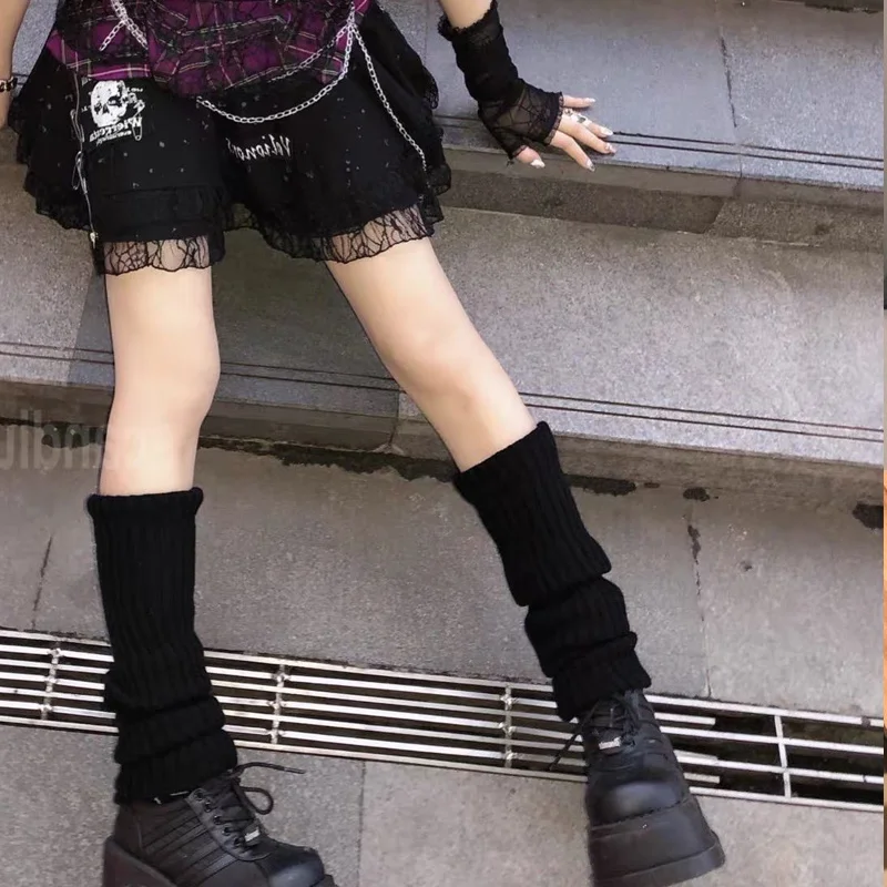 ฤดูหนาวขาอุ่น Fluffy Goth Gyaru Y2k อุปกรณ์เสริม Gothic Lolita ถักถุงเท้าผู้หญิงขา WARM Ladi ถุงเท้าสไตล์โกธิค Legging