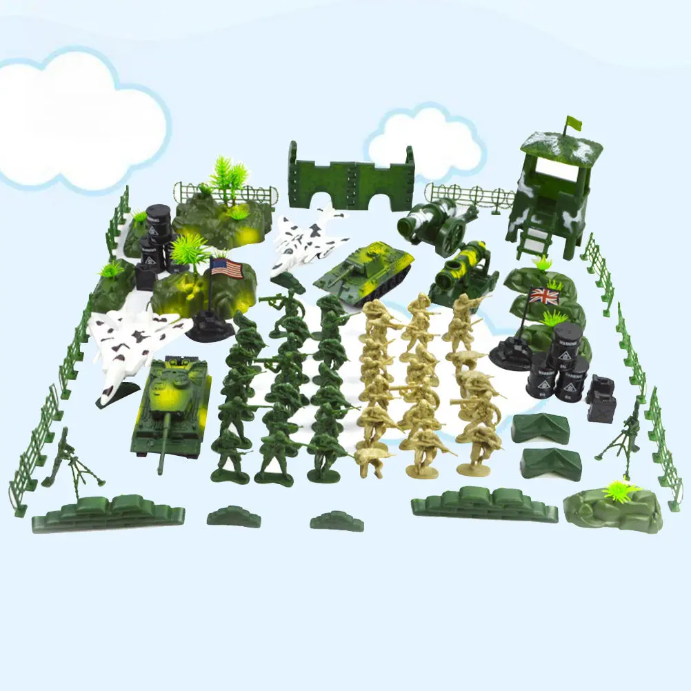 

90Pcs Military Scene Playset for Kids DIY Sand Table Game with Tank Plane Soldier Barrier Educational Imaginative