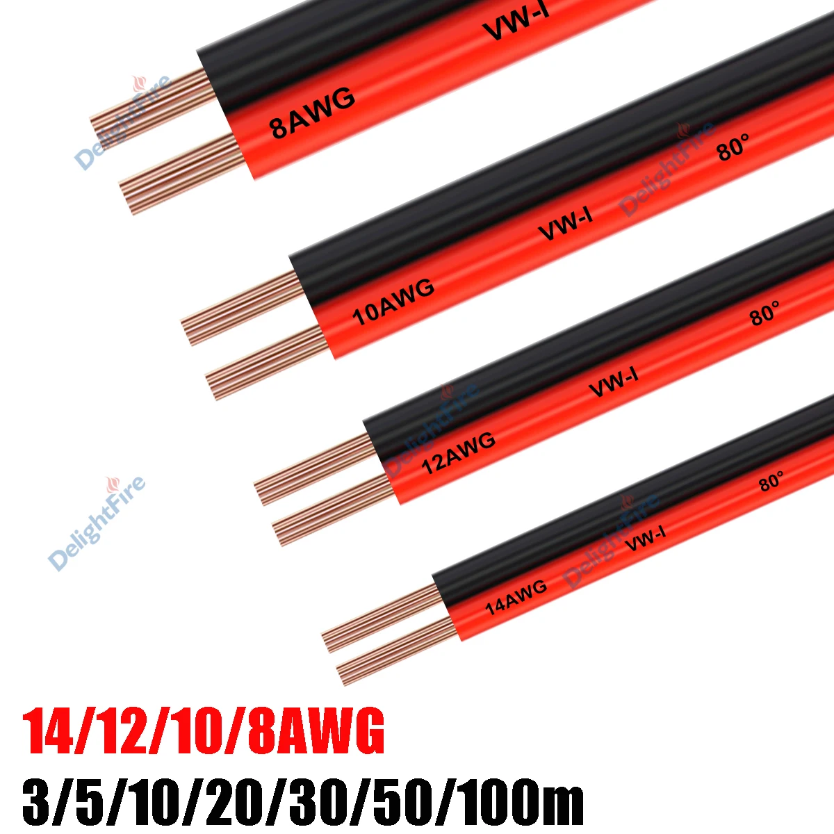 

2-контактный медный электрический провод 14, 12, 10, 8 калибра, красный, черный, линии электропередачи, автомобильный кабель для автомобиля, солнечная панель, инвертор, батарея