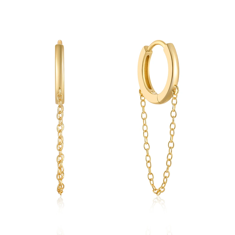 

1pair Chain Earring 925 Sterling Silver Glossy Tassel Hoop Earrings For Women pircing oreja plata 925 Silver Jewerly