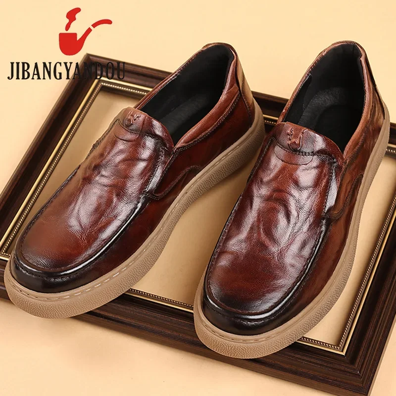 Authentic Leather Pigskin Insole Breathable Casual Shoes For Men Soft Sole Soft Business Pure Cow Leather Top Layer