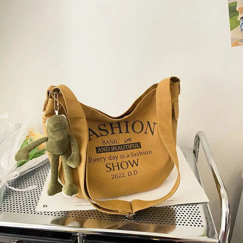 

Korean Version of The Letter Thickened Washed Canvas Bag Bag Women's Fashion Tote Bag Students Class Large Capacity Messenger