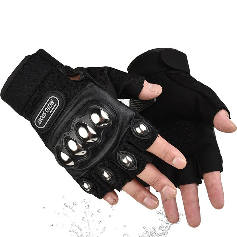 Half Finger Protective Motorcycle Gloves Steel Knuckle Guard, Anti-Slip Breathable Gloves for Motorbike Cycling Outdoor Sports