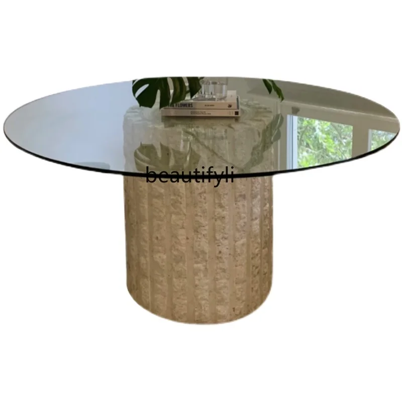 Customized Modern Simple Home Natural Cave Stone round Dining Table Dining Room Italian Luxury Broken Living Room Furniture