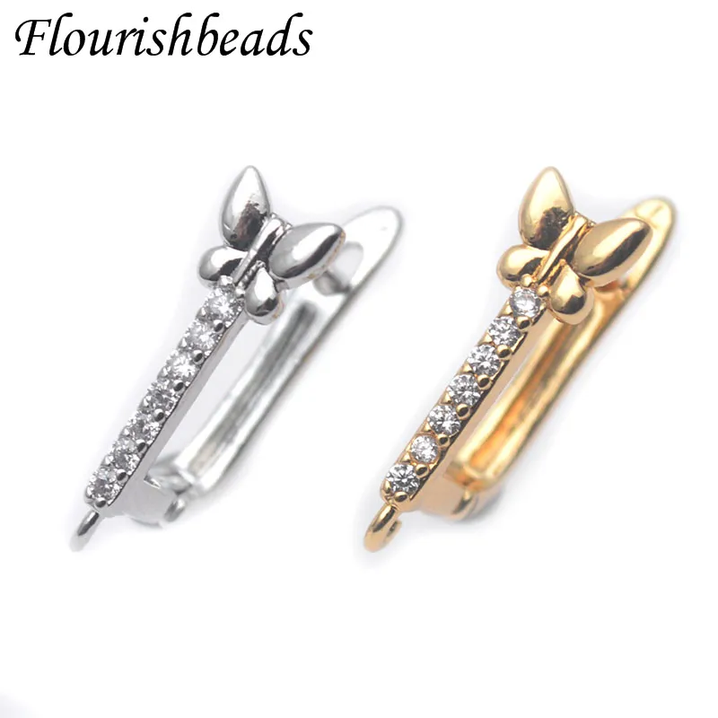 12x20mm Paved CZ Beads Gold Silver Color Earring Hooks Ear Wire Accessories for Women Earring Jewelry Making