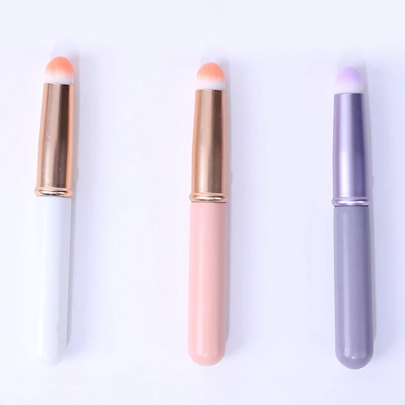 Portable Round Head Mini Lip Brush Carry Lid Lipstick Brush Concealer Brush Soft Synthetic Girl Lip Gloss Smudge Makeup Brush