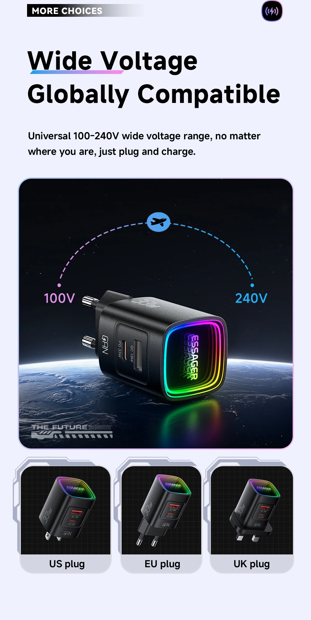 Essager 33W GaN USB Typ C Ladegerät mit Neonlichtern PD 3.0 Schnellladung für iPhone 17 16 15 Pro Max iPad Xiaomi Samsung Huawei OPPO – Detail 13