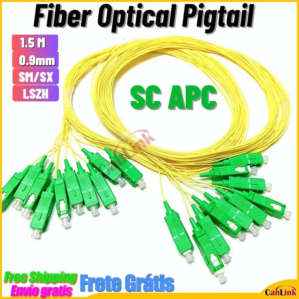 SC/APC Fibra Optica Simplex 9/125 Single Mode Fiber Optic Pigtail, 0.9 Mm LSZH Outer Jacket 1.5M FTTH