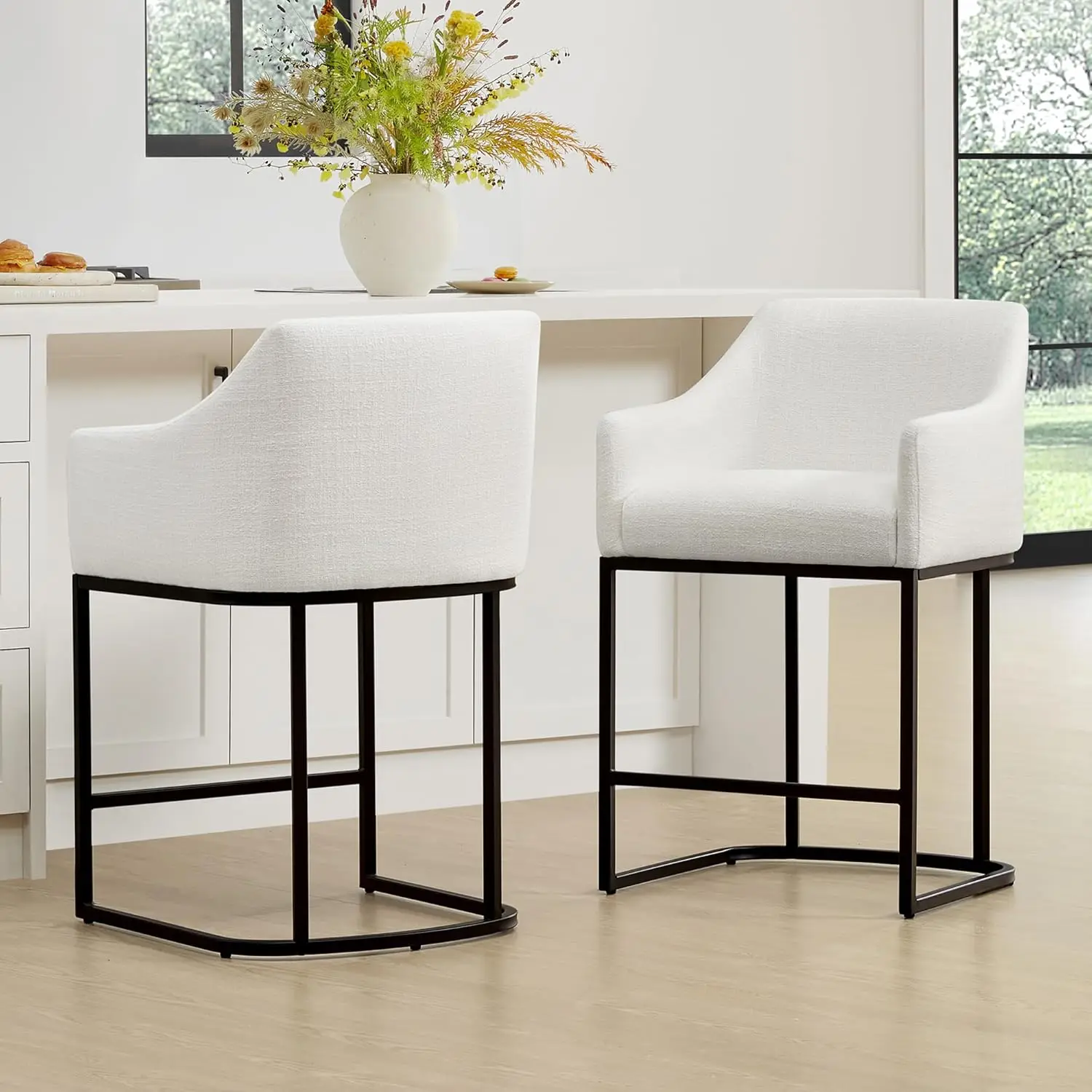 

Counter Height Barstools Set of 2, FSC Certified Fabric Upholstered Bar Stools with Back and Armrest for Kitchen Island Home Bar