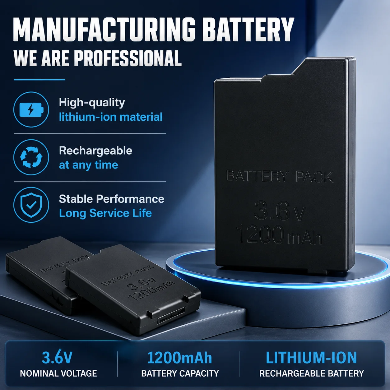 Batería Recargable de Iones de Litio PSP-S110 de 3.6V y 1200mAh para Consola de Juegos Sony PSP 2000 3000, Paquete de Energía de Repuesto