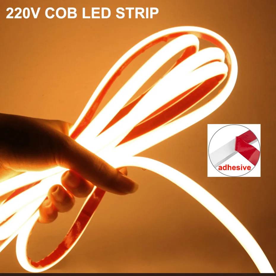 

220V COB Led Light Strips Adhesive Led Tape For Kitchen Closet Lamp Waterproof Led Lighting 20M 30M 50M Bedroom Home Decoration