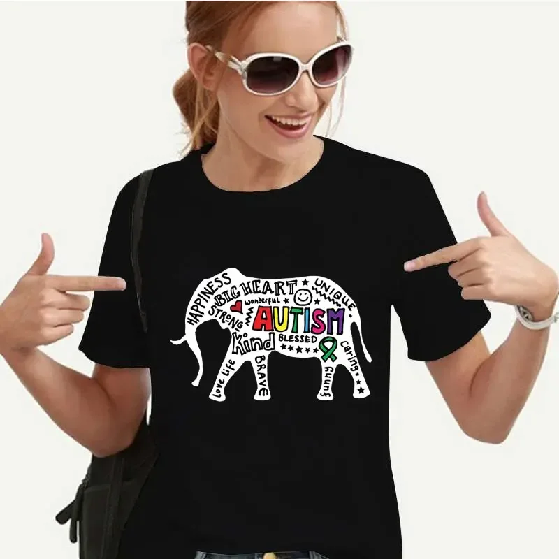 Special Education Tops Harajuku Tshirt Autism Awareness Elephant Graphic T-shirt for Women Clothing Summer Short Sleeve Tees