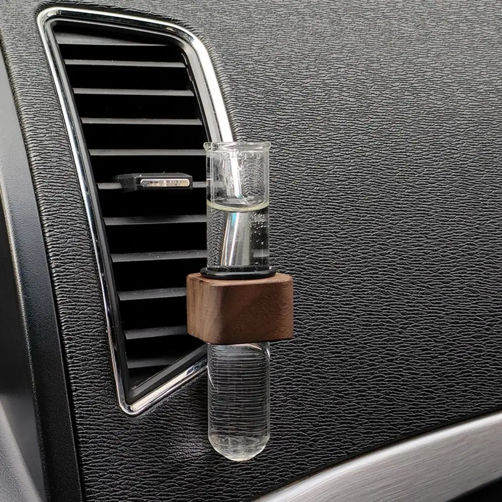 Unique Mini Car Flower Vase Clip Elegant Adjustable Car Vent Flower Vase Walnut and Glass Creative Car Vent Decor Decoration