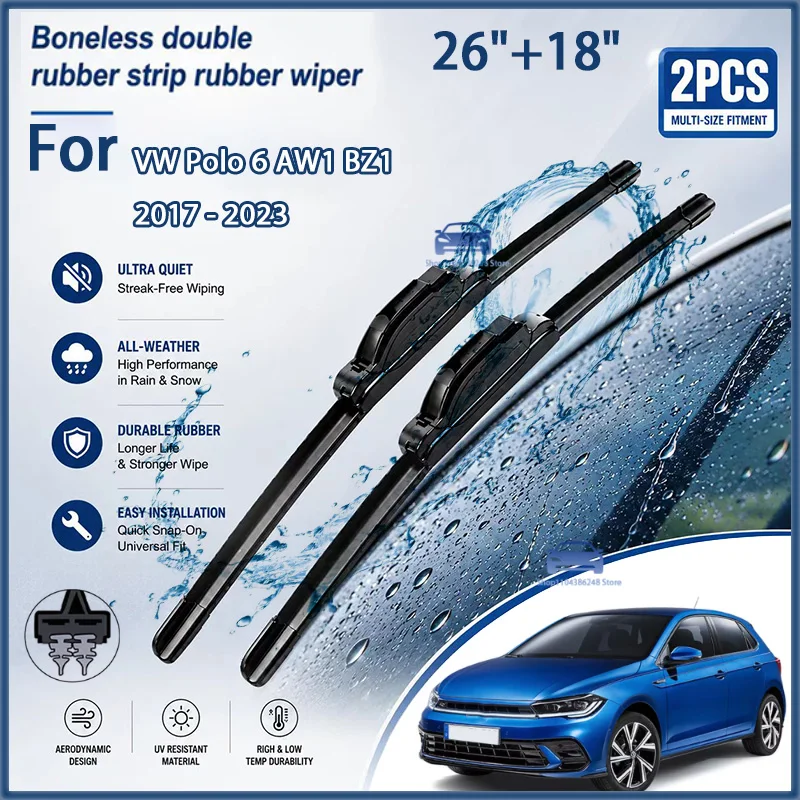 

Front Wiper Blades Set For VW Polo 6 AW1 BZ1 2017 - 2023 Windshield Windscreen Window 26"+18" Modification parts