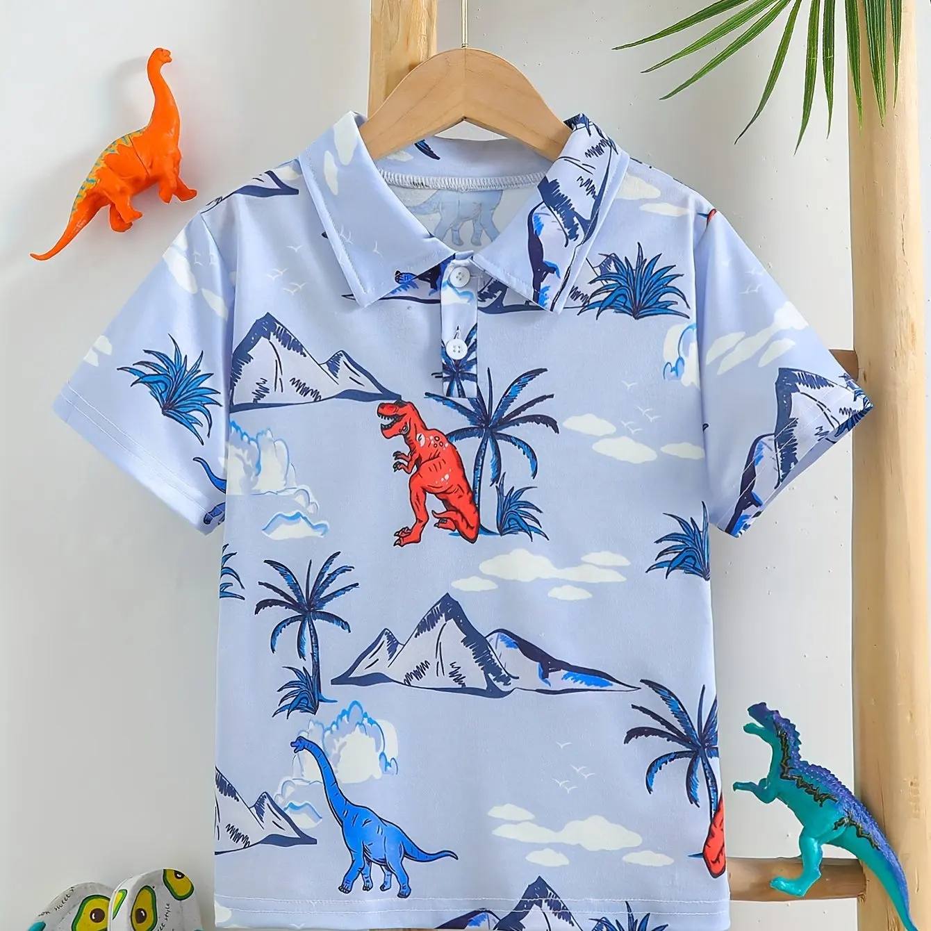 T-Shirts for Children Boy's Cute Cartoon Dino Pattern Lapel Polo Shirts Short Sleeve Comfortable Summer Shirt Tops Clothing
