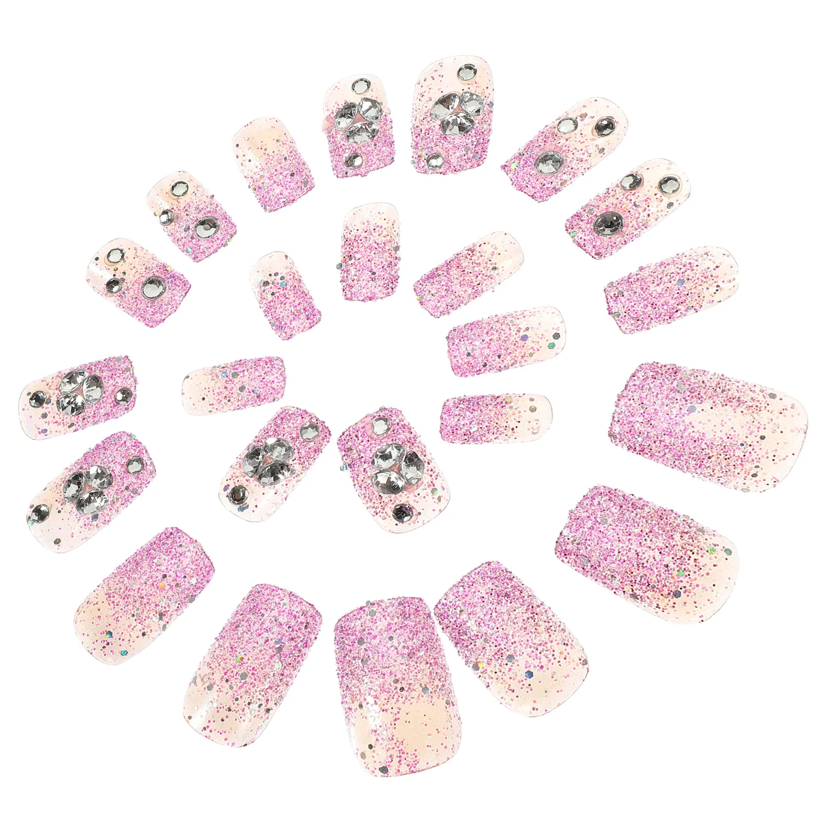 24개 반짝이 인조 손톱 보라색 인조 손톱 풀 커버 가짜 손톱 팁 여성용 매니큐어 파티 웨딩용