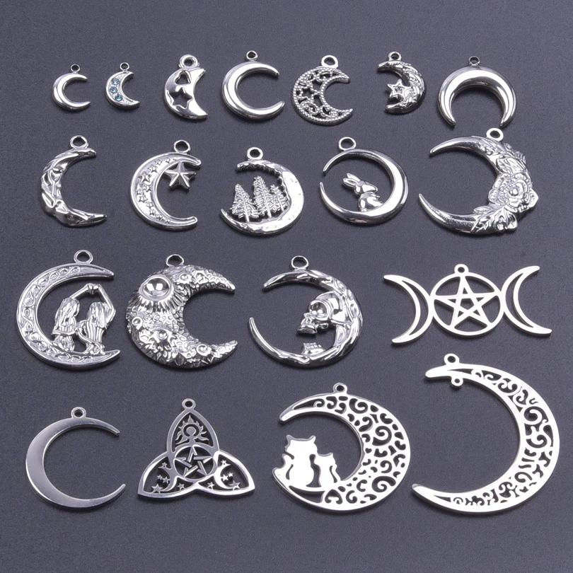 Multistyle Vintage Stainless Steel Moon Charms For Earrings Making Witchknot Pendants Breloques Acier Inoxydable Creation Bijoux